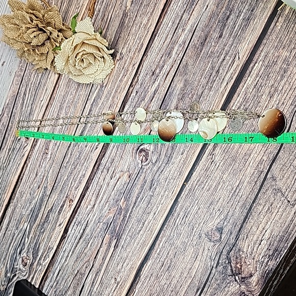 SILVER BROWN & IVORY ROUND PLASTIC DISC NECKLACE - Picture 7 of 7